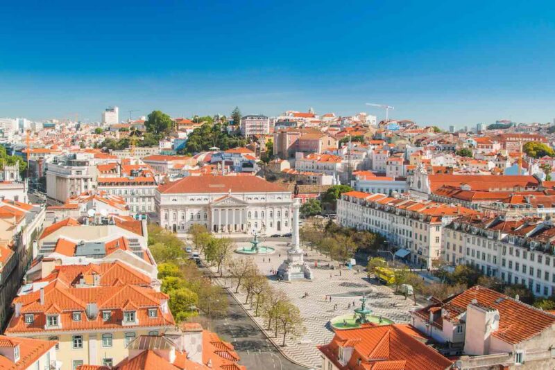 lisbon skyline from santa justa lift, portugal