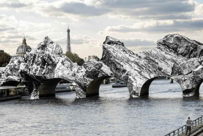 paris jr pont neuf trompe loeil-JR, La Grotte du Pont Neuf, 2024, collage. Courtesy Atelier JR © 2024 JR